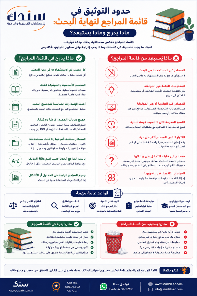 حدود التوثيق في قائمة المراجع لنهاية البحث: ماذا يدرج وماذا يستبعد؟